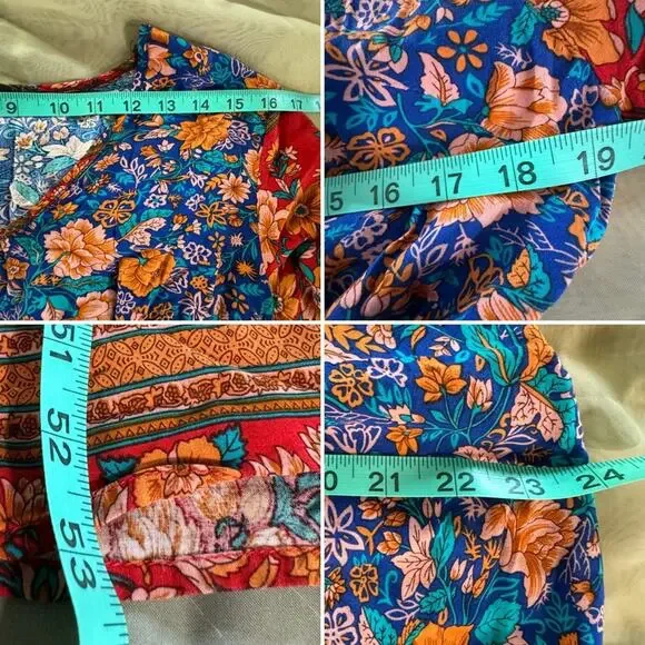 Blue Maxi Dress  Medium Colorful Floral Pretty Garden Boho Easter - Picture 9 of 9